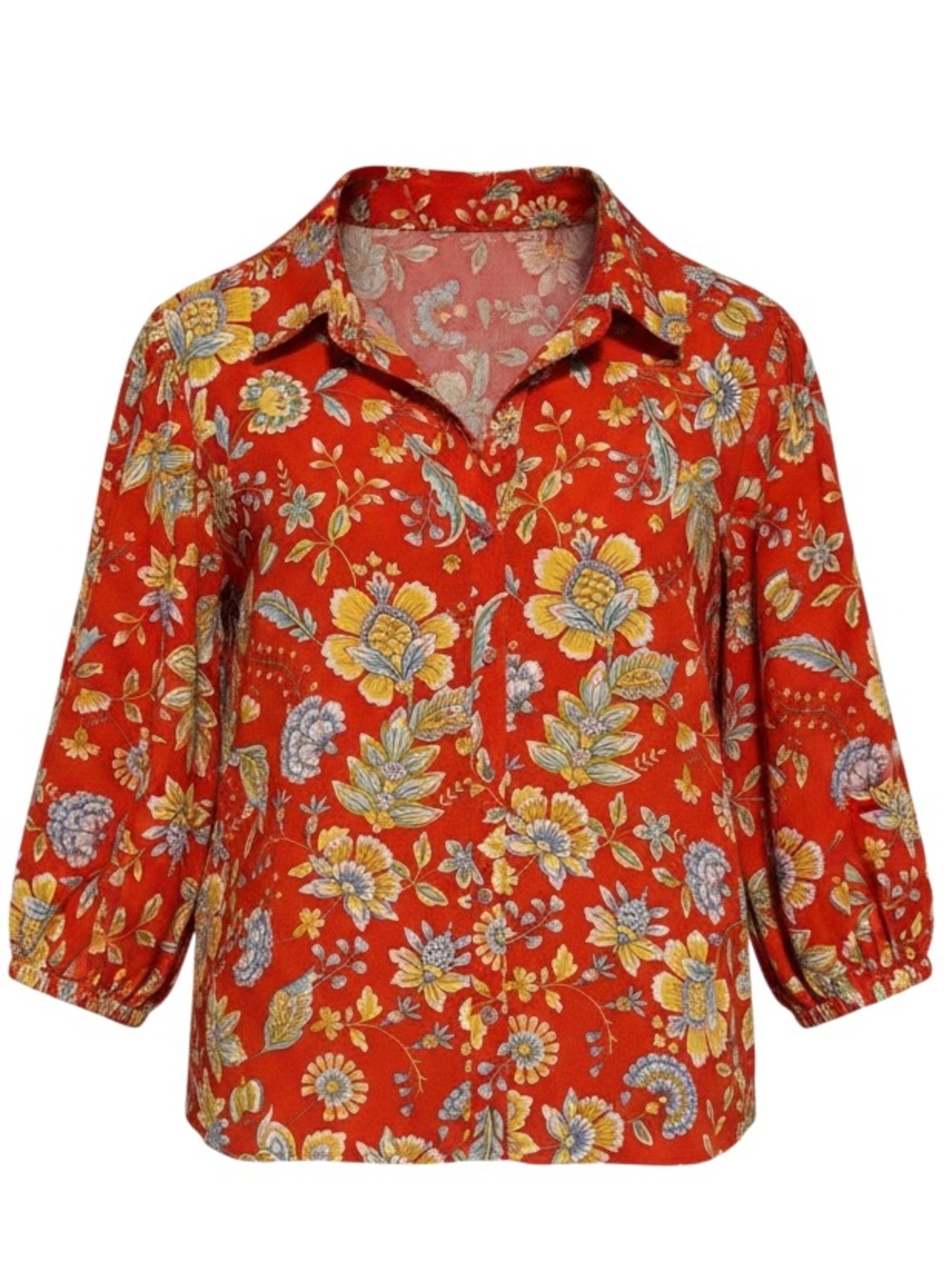 NANETTE LEPORE Red Floral Button-Down Blouse